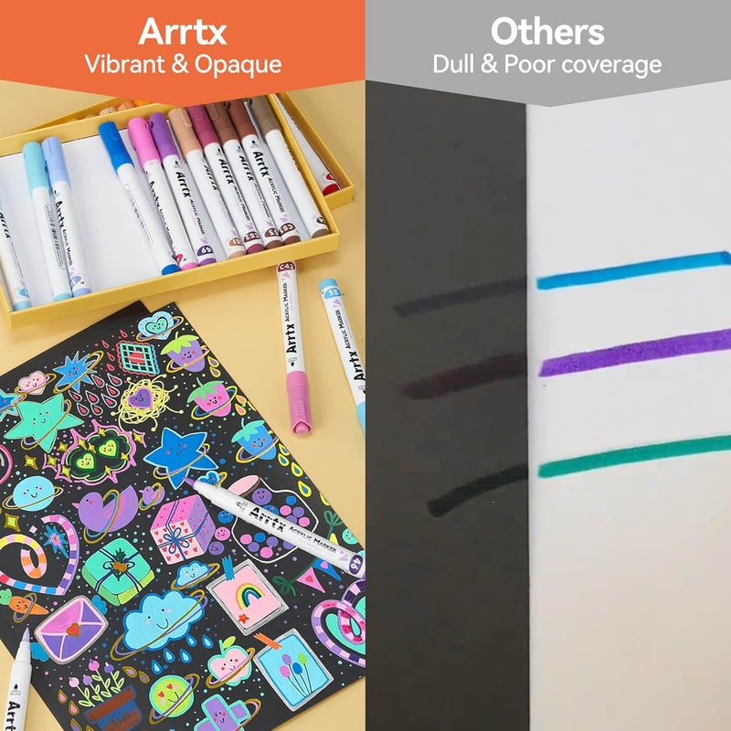 Arrtx Acrylic Markers Basic Series 48 Colors,Brush Tip Acrylic Paint Pens for Rock Painting,Glass,Stone,Wood,Ceramic,Fabric,DIY Crafts & Art Supplies - Image 5